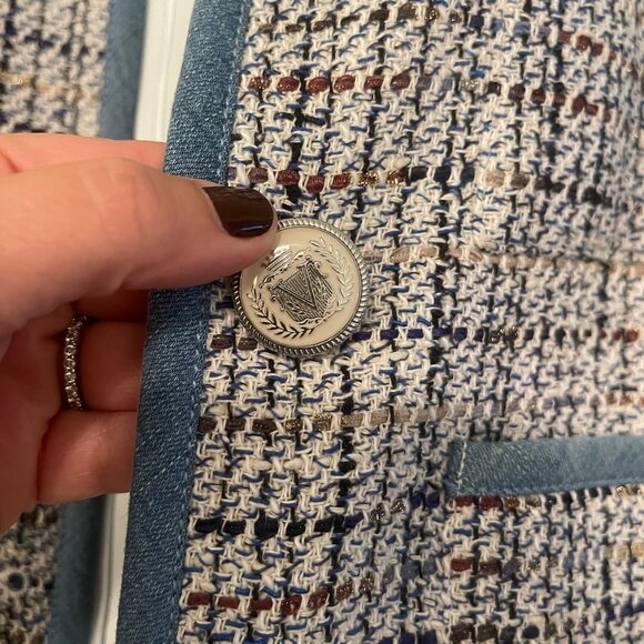 Veronica Beard Blue and White Tweed Blazer 12 L Chanel Style - Picture 6 of 8